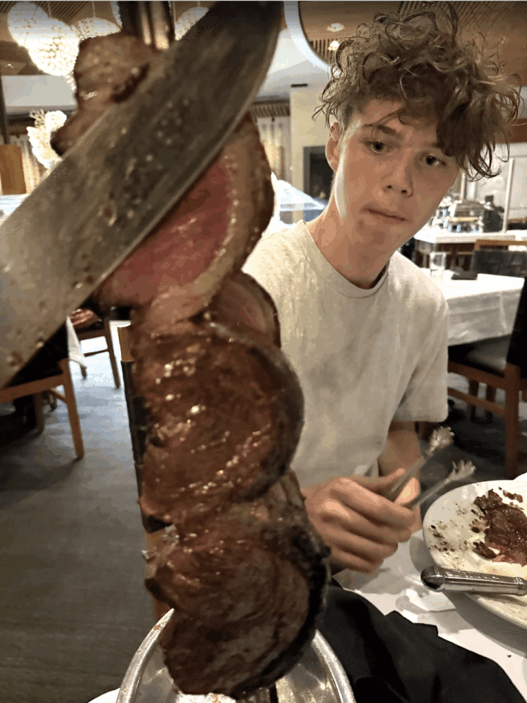 Jeff focusing on the perfect cut – because building a personal brand doesn’t mean skipping great food.