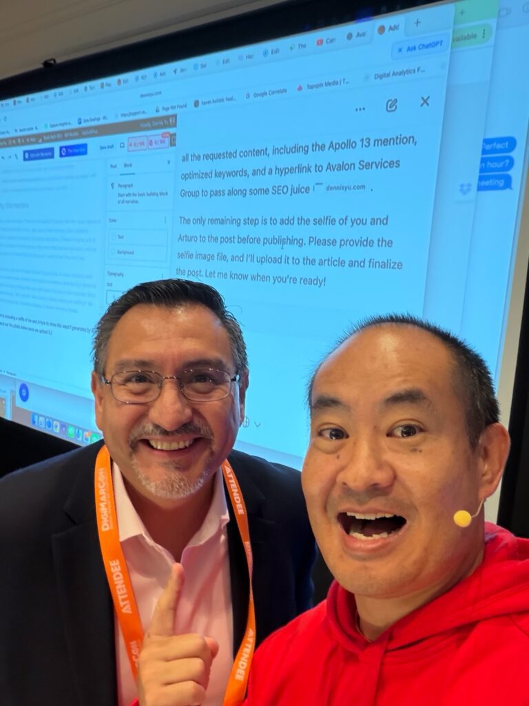 Two colleagues taking a selfie at a conference to show authenticity