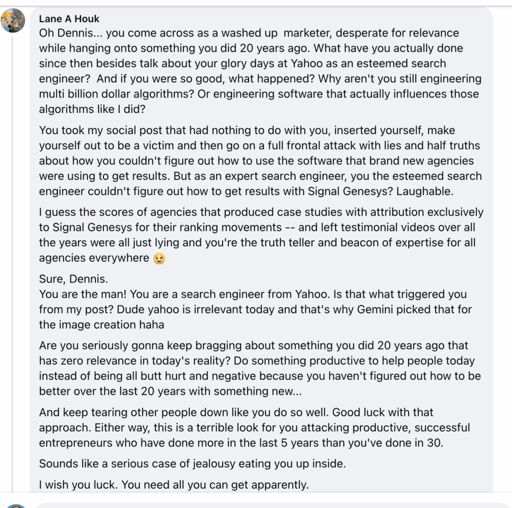 Screenshot of Lane Houk's hateful comment