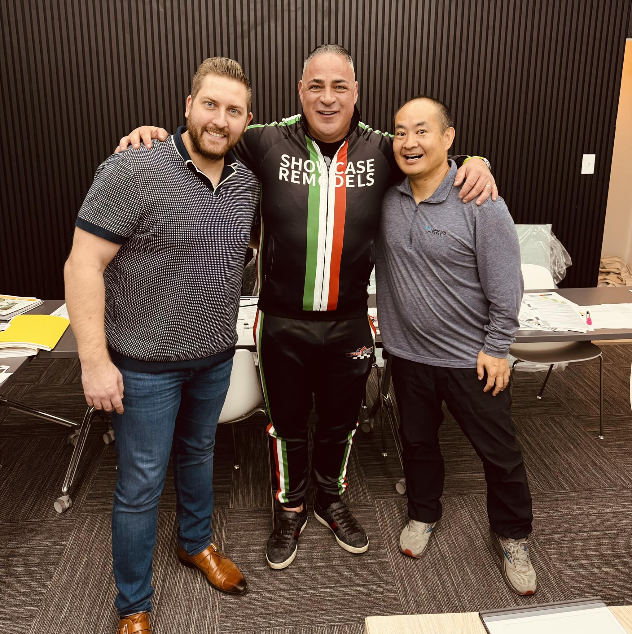 Dennis Yu visiting Sam DeMaio and a colleague at Showcase Remodels