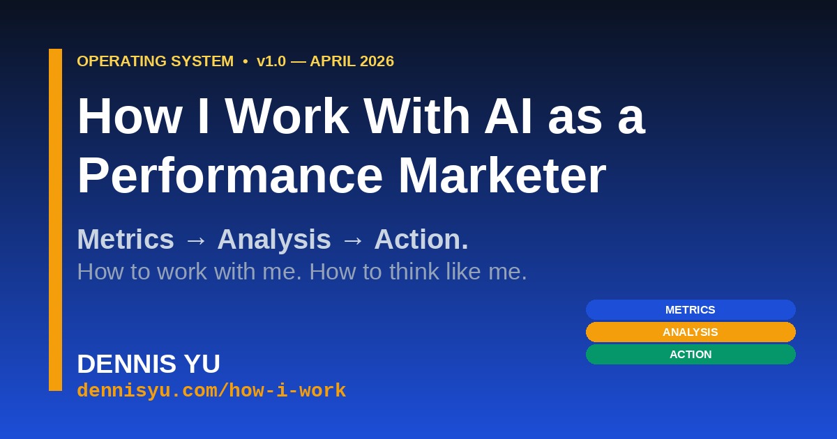 How I Work With AI as a Performance Marketer — Metrics, Analysis, Action. Dennis Yu.
