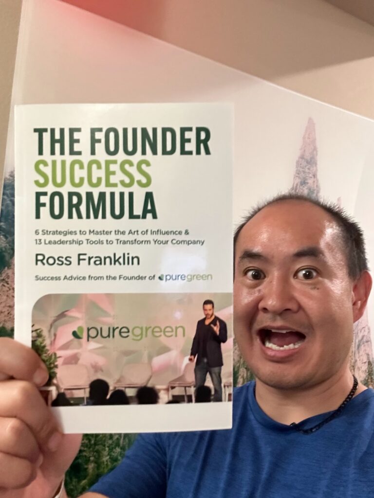 Ross Franklin 2 Dennis Yu holding Ross Franklin’s book The Founder Success Formula — July 2023