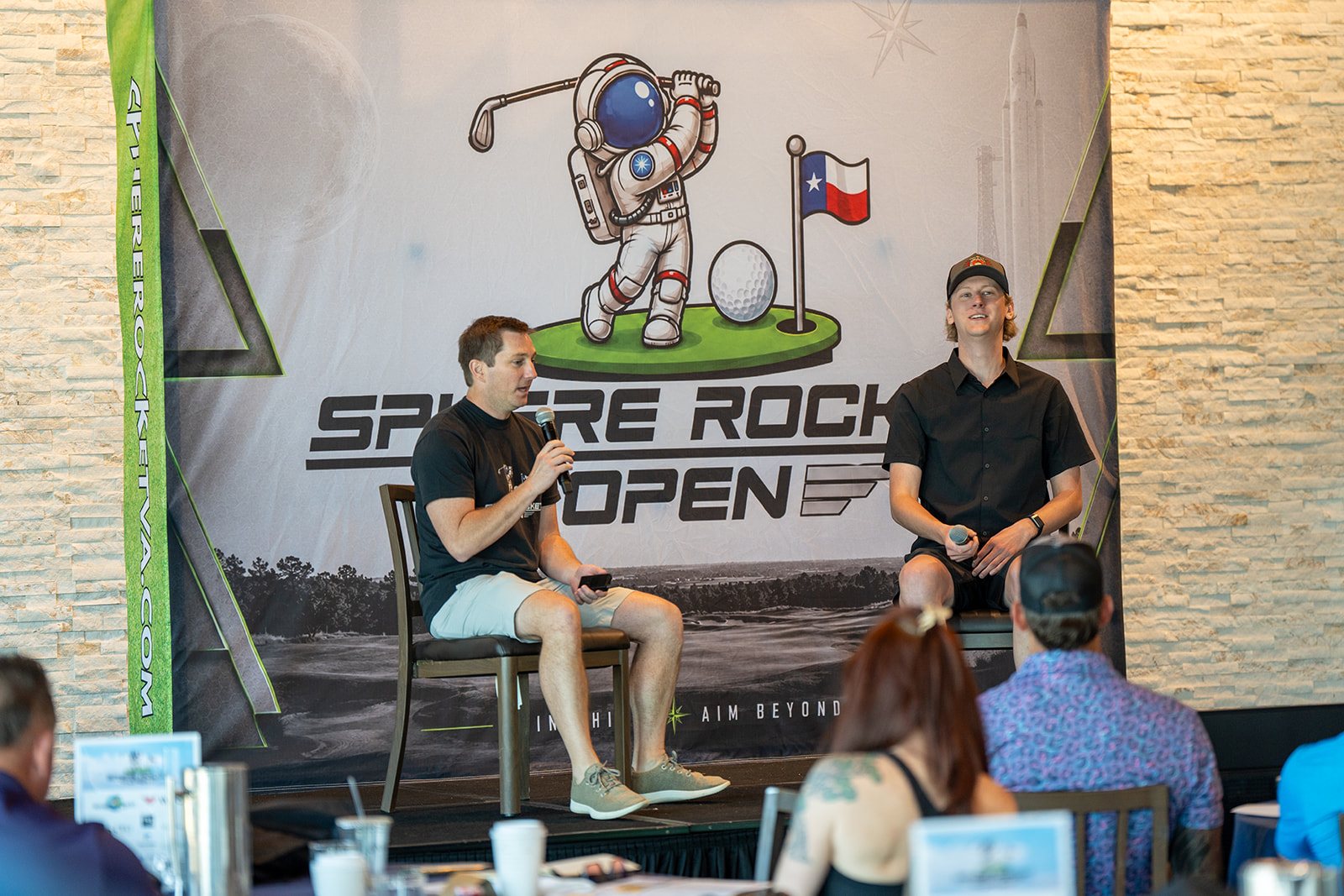 Aden Trano in a fireside chat on stage at the Sphere Rocket Open