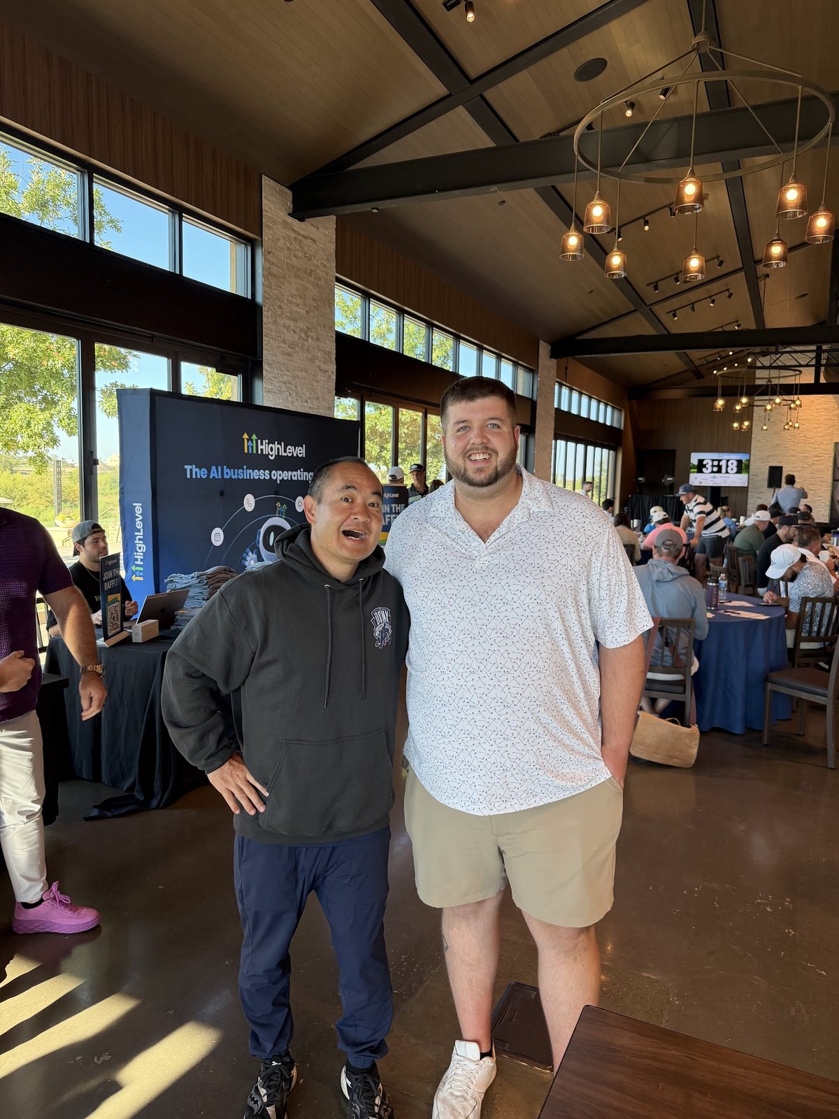 Dennis Yu with Justin Nelson, founder of Sphere Rocket, in the clubhouse